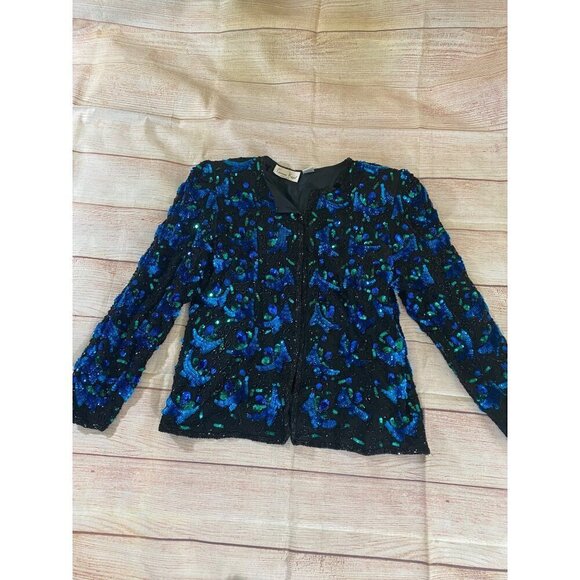 Vintage Lawrence Kazar Women's Sequin 100% Silk Long Sleeve Blazer - Large - Picture 5 of 13